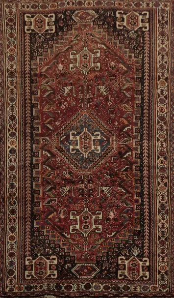 Qashqai Persian Area Rug 5x8 with Earthy Tones Geometric Design