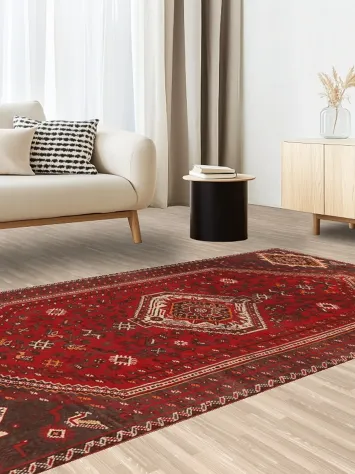 Red Tribal Wool Qashqai Persian Area Rug 5x9