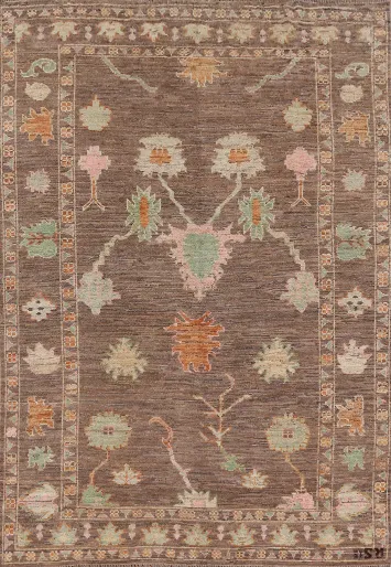 All-Over Brown Oushak Turkish Area Rug 7x10