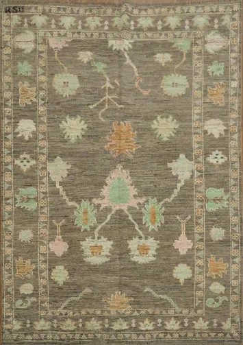 All-Over Brown Oushak Turkish Area Rug 7x10