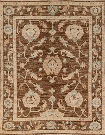Vegetable Dye Brown Oushak Turkish Area Rug 8x10