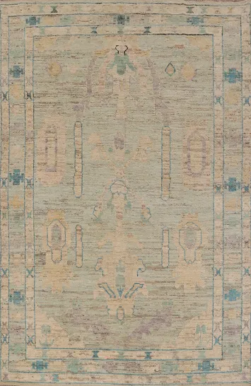 Handmade Green Oushak Turkish Area Rug 7x10