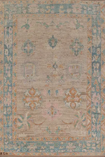 Earth Tone Wool Oushak Vegetable Dye Area Rug 7x10
