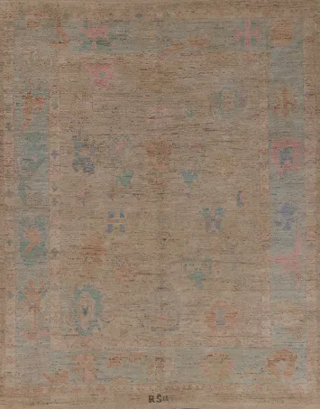 Earth Tone Wool Oushak Vegetable Dye Area Rug 8x10