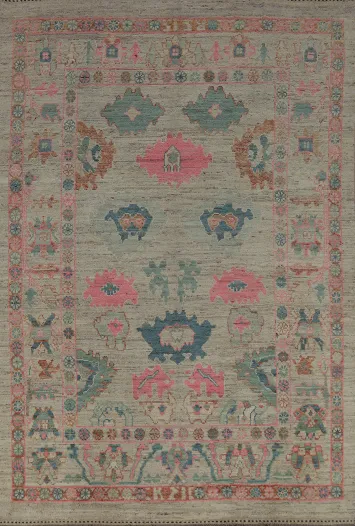 Vegetable Dye Green Oushak Turkish Area Rug 7x10