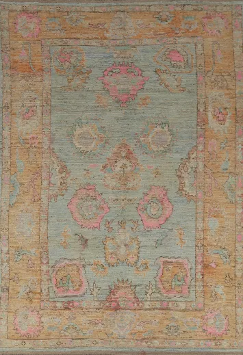 Handmade Blue Oushak Turkish Area Rug 7x10