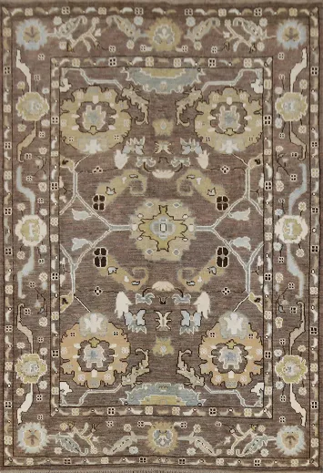 Vegetable Dye Brown Oushak Turkish Area Rug 6x8