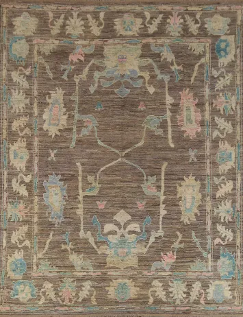 Vegetable Dye Brown Oushak Turkish Area Rug 8x10
