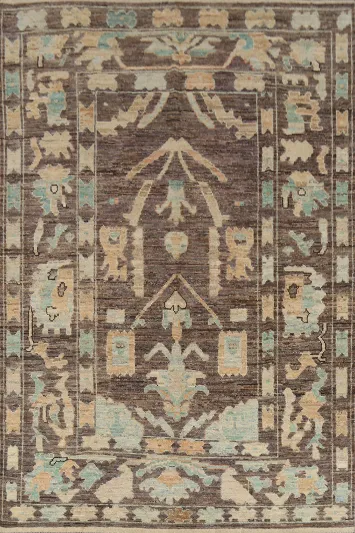 All-Over Brown Floral Oushak Turkish Area Rug 7x10