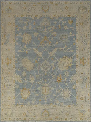 Handmade Blue Oushak Vegetable Dye Area Rug 8x10