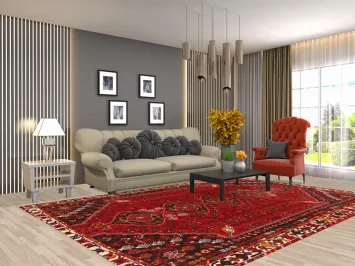 Red Geometric Shiraz Persian Area Rug 7x10