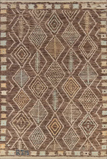 Brown Geometric Oushak Vegetable Dye Area Rug 7x10