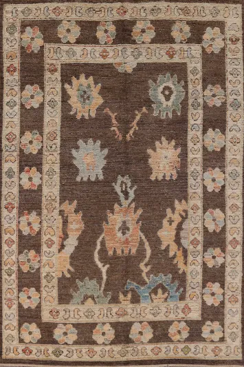 All-Over Brown Oushak Vegetable Dye Area Rug 7x10