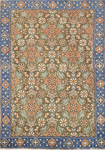 Handmade Green Wool Tabriz Persian Rug 3x5