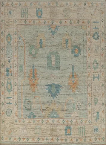 Vegetable Dye Blue Oushak Turkish Area Rug 8x10