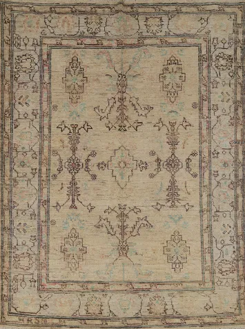 Earth Tone Oushak Vegetable Dye Wool Rug 5x7