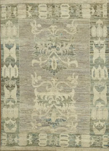 Antique Finish Grey and Green Oushak Turkish Rug with Delicate Border Motif Intricacies 6x8