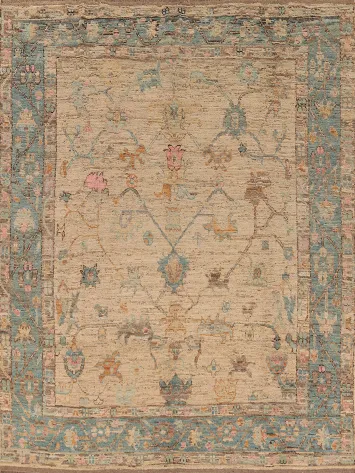 Vegetable Dye Floral Oushak Turkish Area Rug 9x10