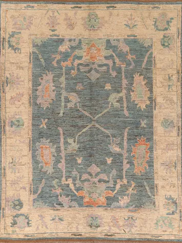 Vegetable Dye Blue Oushak Turkish Area Rug 8x10