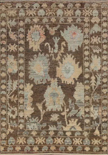 All-Over Brown Oushak Vegetable Dye Area Rug 6x8