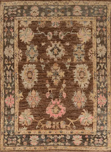 Brown Floral Oushak Vegetable Dye Area Rug 8x10