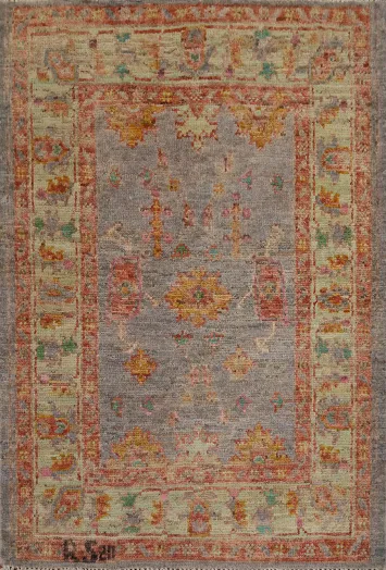 Vegetable Dye Oushak Turkish Foyer Rug 3x4