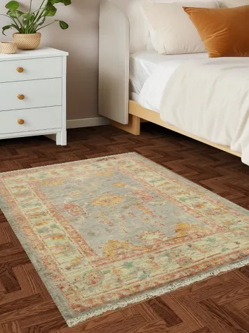 Vegetable Dye Oushak Turkish Foyer Rug 3x4