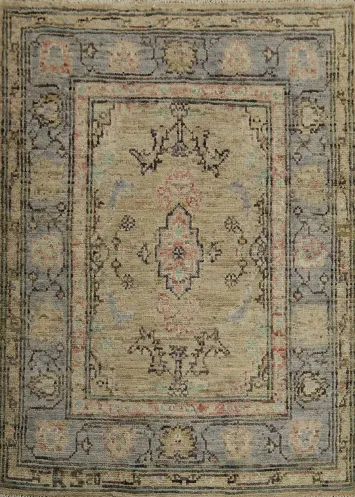 Vegetable Dye Oushak Turkish Accent Rug 3x4