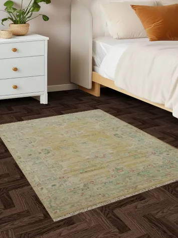 Vegetable Dye Gold Oushak Turkish Rug 3x4