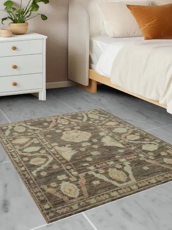 Brown/ Gray Wool Oushak Vegetable Dye Rug 3x4