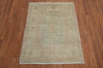 Vegetable Dye Green Oushak Turkish Accent Rug 3x4