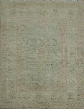 Vegetable Dye Green Oushak Turkish Accent Rug 3x4