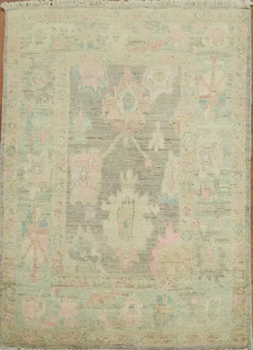 Vegetable Dye Gray Oushak Turkish Rug 3x4