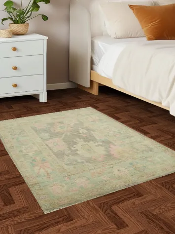 Vegetable Dye Gray Oushak Turkish Rug 3x4