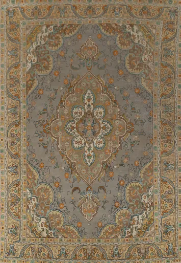 Vintage Gray Tabriz Persian Area Rug 10x13