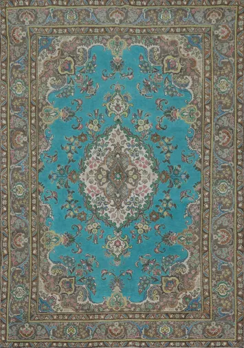 Turquoise Blue Tabriz Persian Area Rug 8x11
