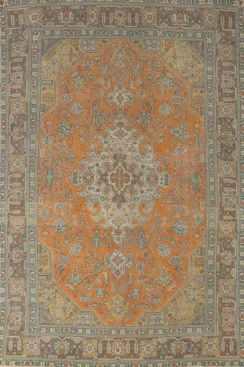 Orange Wool Tabriz Persian Area Rug 7x10