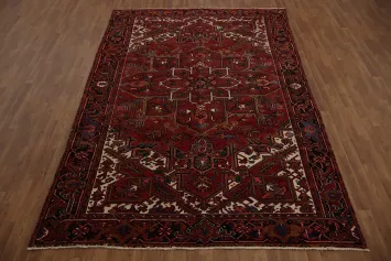 Vintage Heriz Persian Area Rug 7x11 with Timeless Geometric Patterns