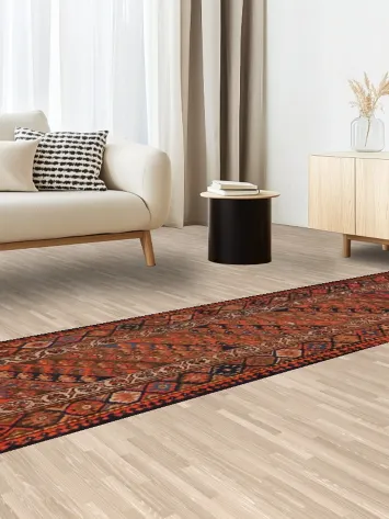 Pre-1900 Vegetable Dye Lori Persian Runner Rug 3x15