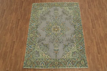 Muted Lilac Vintage Geometric Tabriz Persian Area Rug 7x9