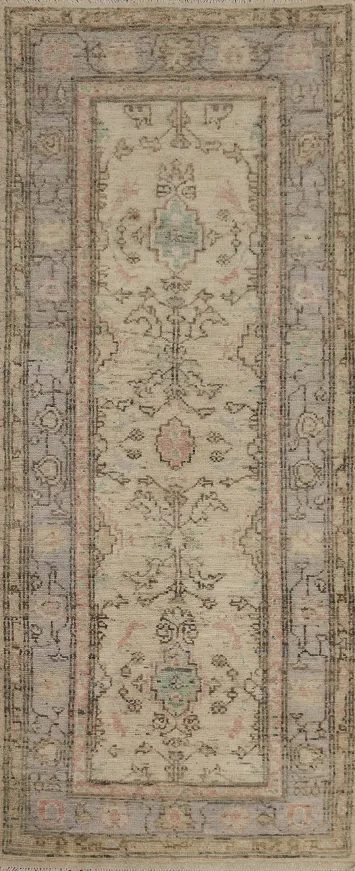 Vegetable Dye Oushak Turkish Runner Rug 3x10