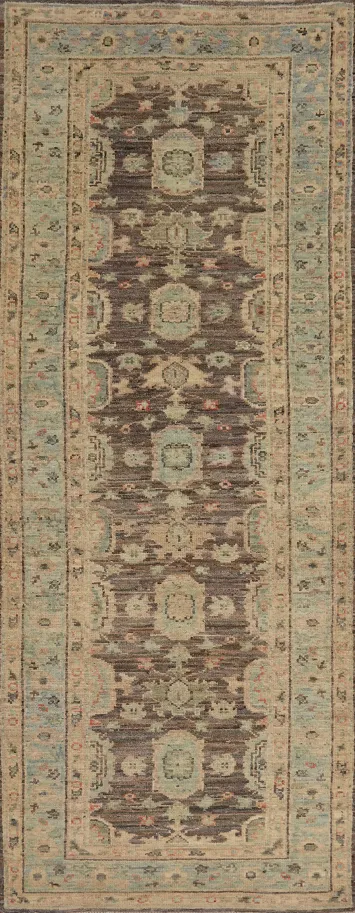 Vegetable Dye Oushak Turkish Runner Rug 3x10