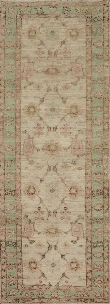 Vegetable Dye Oushak Turkish Runner Rug 3x10