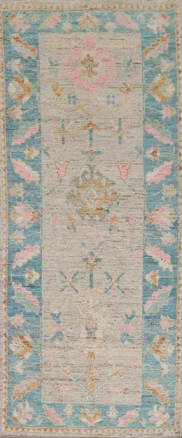 Vegetable Dye Oushak Turkish Runner Rug 3x10