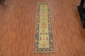 Vegetable Dye Oushak Turkish Runner Rug 3x13