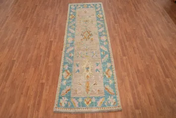 Vegetable Dye Oushak Turkish Runner Rug 3x10