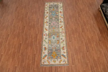Vegetable Dye Gray Oushak Turkish Runner Rug 4x13