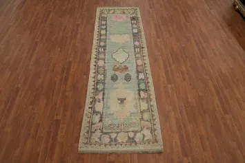 Vegetable Dye Oushak Turkish Runner Rug 3x10