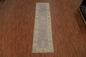 Purple Lilac Oushak Vegetable Dye Runner Rug 3x13