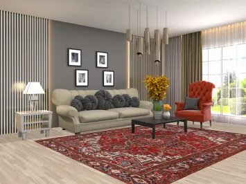 Geometric Red Heriz Persian Area Rug 7x9